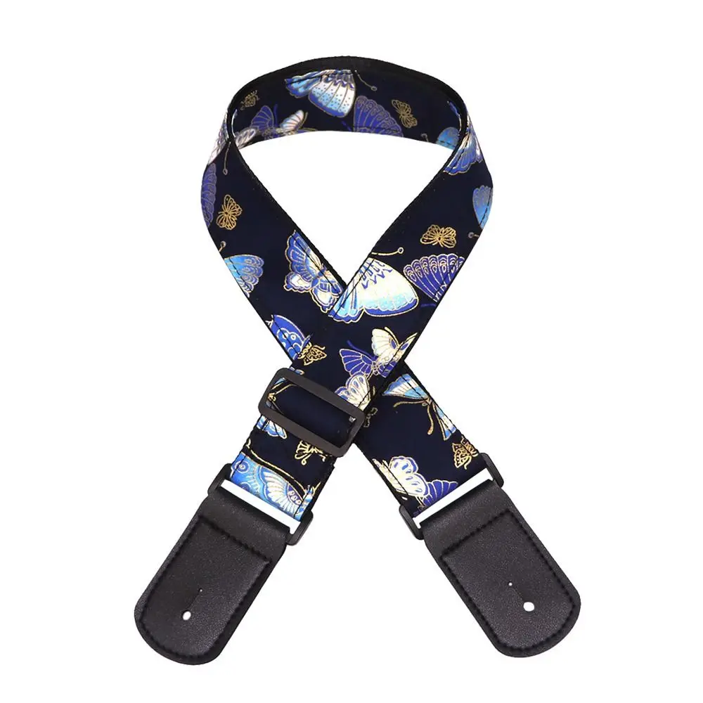 

Vintage Guitar Strap Embroidered Print Red Crowned Crane Electric Guitar Belts Ethnic Style Butterfly Guitar Shoulder Belt
