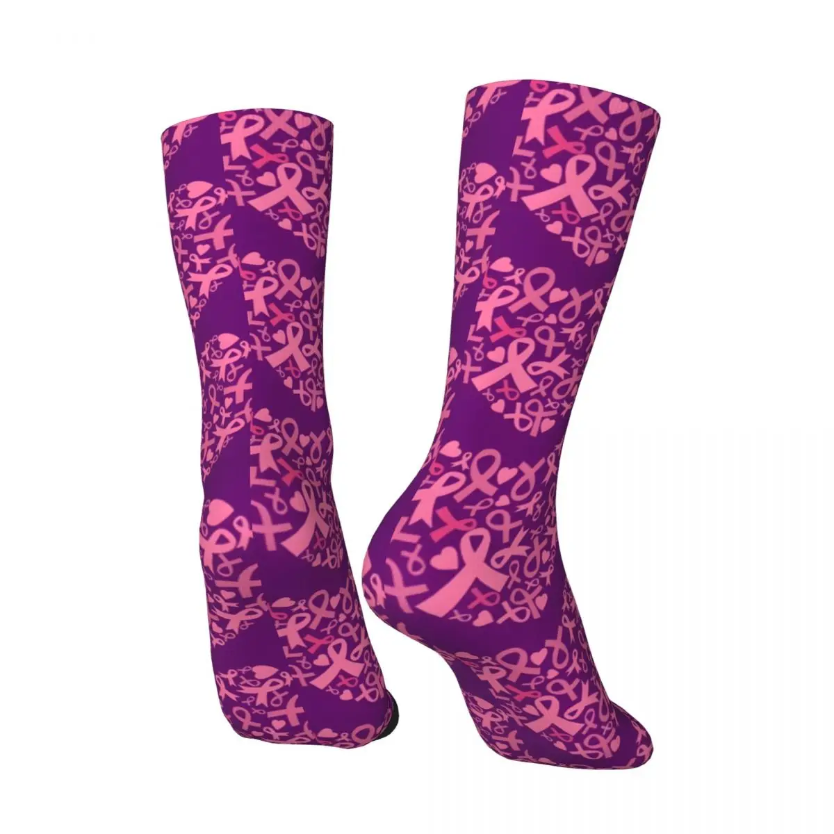 Vintage Breast Cancer Awareness Heart With Ribbons Men's compression Socks Unisex Street Style Pattern Printed Novelty Crew Sock