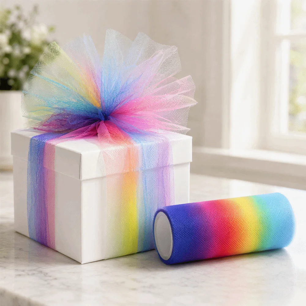 

15cmX10Y Gradient Rainbow Tulle Roll Soft Mesh Roll Shimmer Flash Iridescent Fabric Holographic Color Shift Glitter Tulle