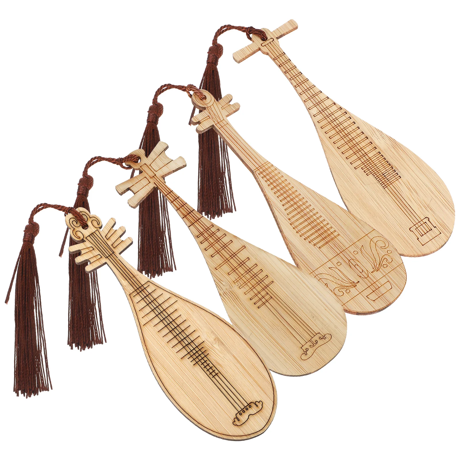 4 Pcs Pipa Bookmark Tassels Markers for Women Bamboo Bookmarks with Chinese Ancient Costume Wooden
