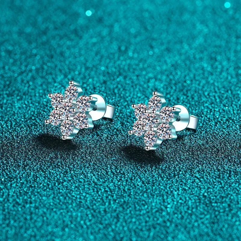 Luxury Stud Earrings for Women 1.4ct Moissanite Diamond Sunflower Earrings 18K White Gold Ear Wedding Fine Jewelry Gift