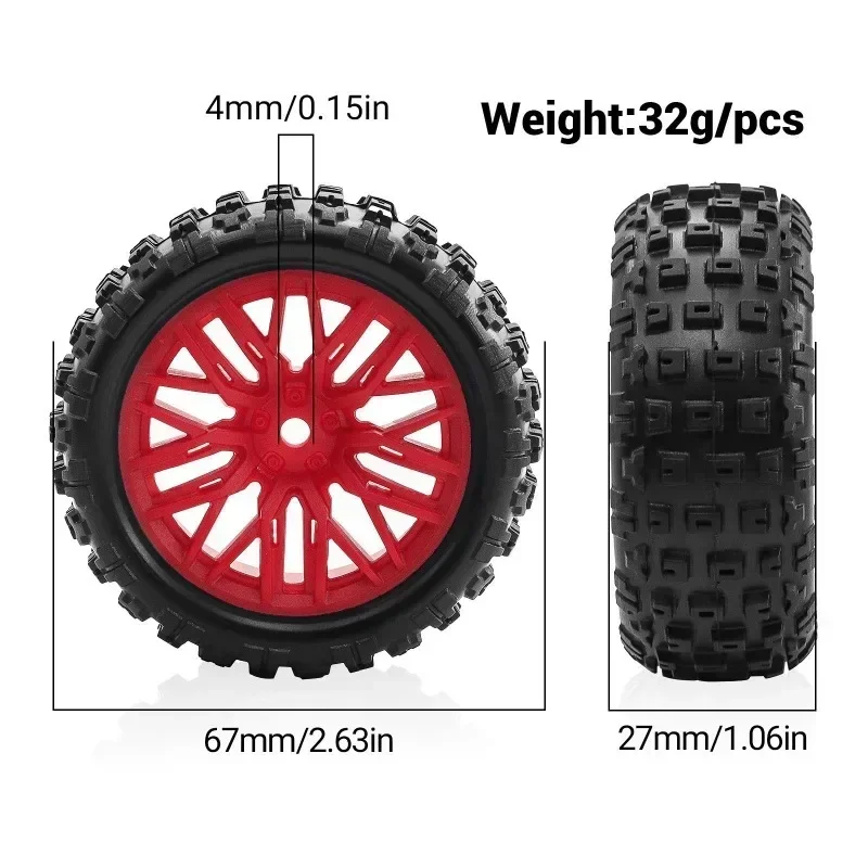 4 Stuks 67 Mm Rubber Band Band 12 Mm Hex Voor Arrma 1/18 2S Typhon Grom Rc Auto upgrade Onderdelen Accessoires
