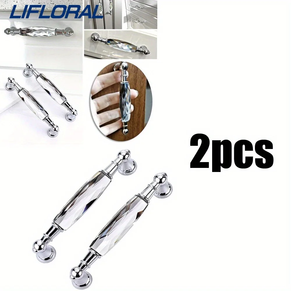 

2pcs Crystal Cabinet Handles Pulls Chrome Glass Handle Decorative Drawer Pulls Modern Cupboard Dresser Drawer Cabinet Closet