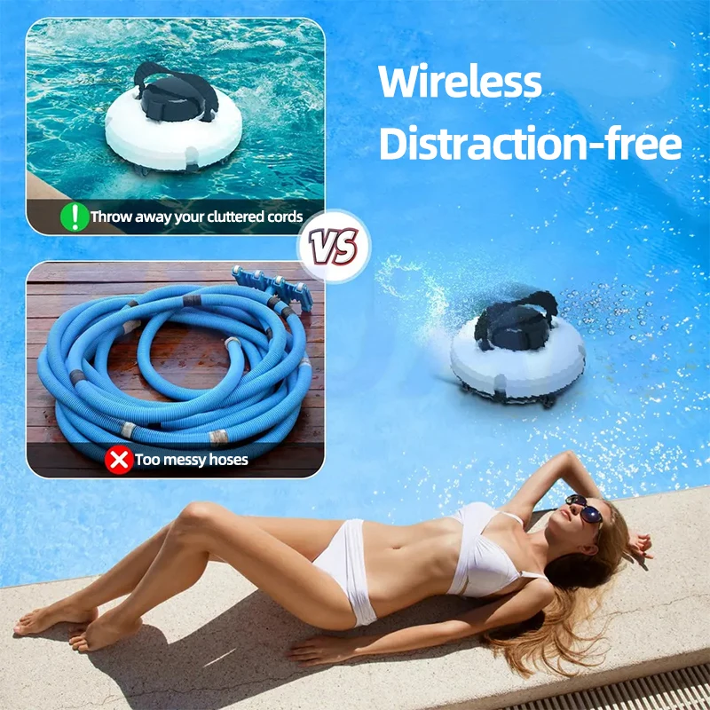 Wireless Pool Vacuum Cleaner Robotic Pool Cleaner with Dual Motors Self Parking for Flat Ground Swimming Pool Cleaning Equipment