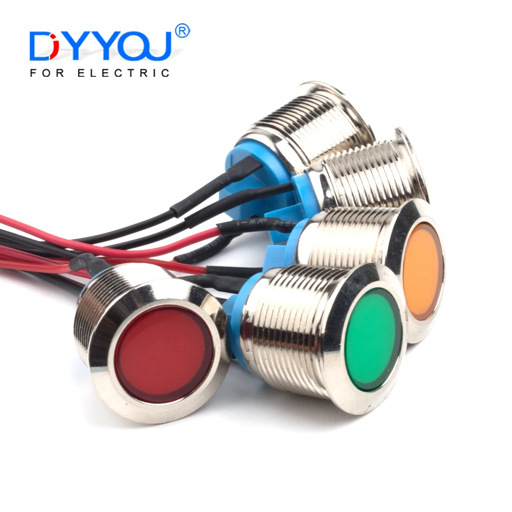 

19mm Led Waterproof Metal Indicator Light 3V 6V 12V 24V 110V 220V Red/yellow/blue/green/white Equipment With Wire Signal Lamp