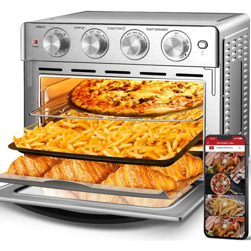 Horno tostador Geek Chef Air Fryer, encimera de horno tostador 7 en 1 con tostadas, hornear, freír con aire, función de convección para asar, 26QT