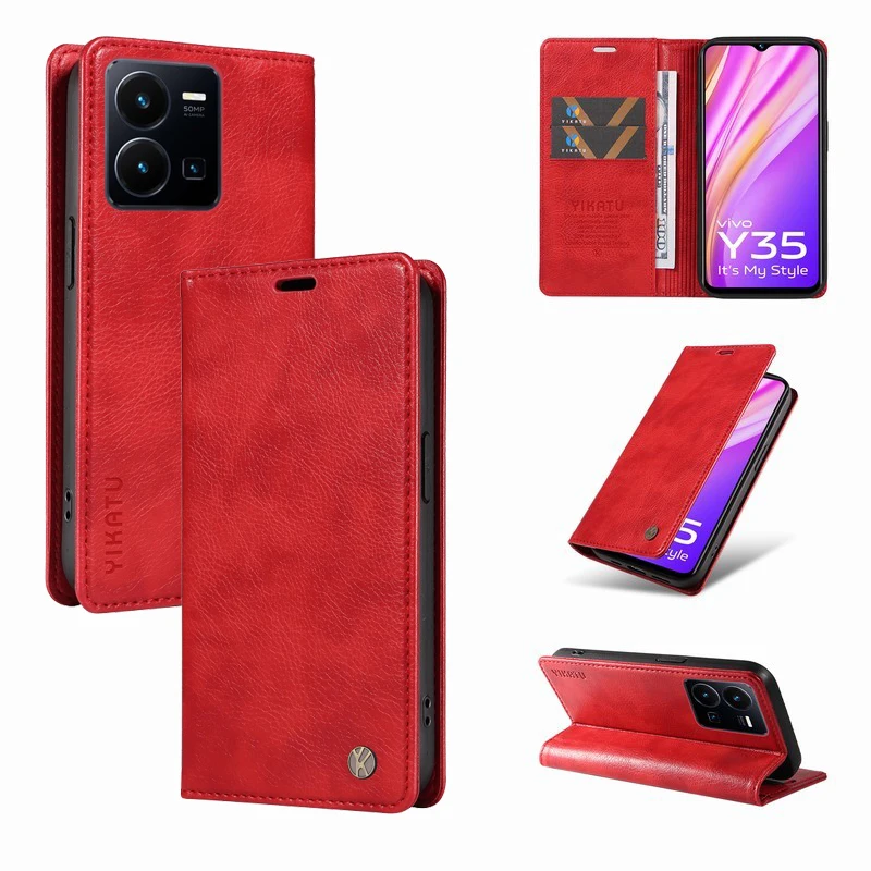 

Wallet Leather Case For Vivo Y36 V29 Lite Magnetic Flip Phone Bag On Vivo Y78 Plus Y17 Y16 Y15 Y20 Y35 Y21 Y22 V27 Shell Cover