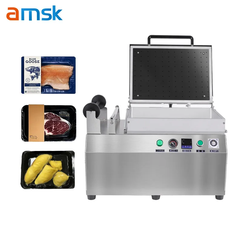 Heavy-duty HVT-320TS for 2 Trays Chicken Fish Sealing Machine Tray Film Sealer Vacuum Packaging Automatic Vacuum Machine