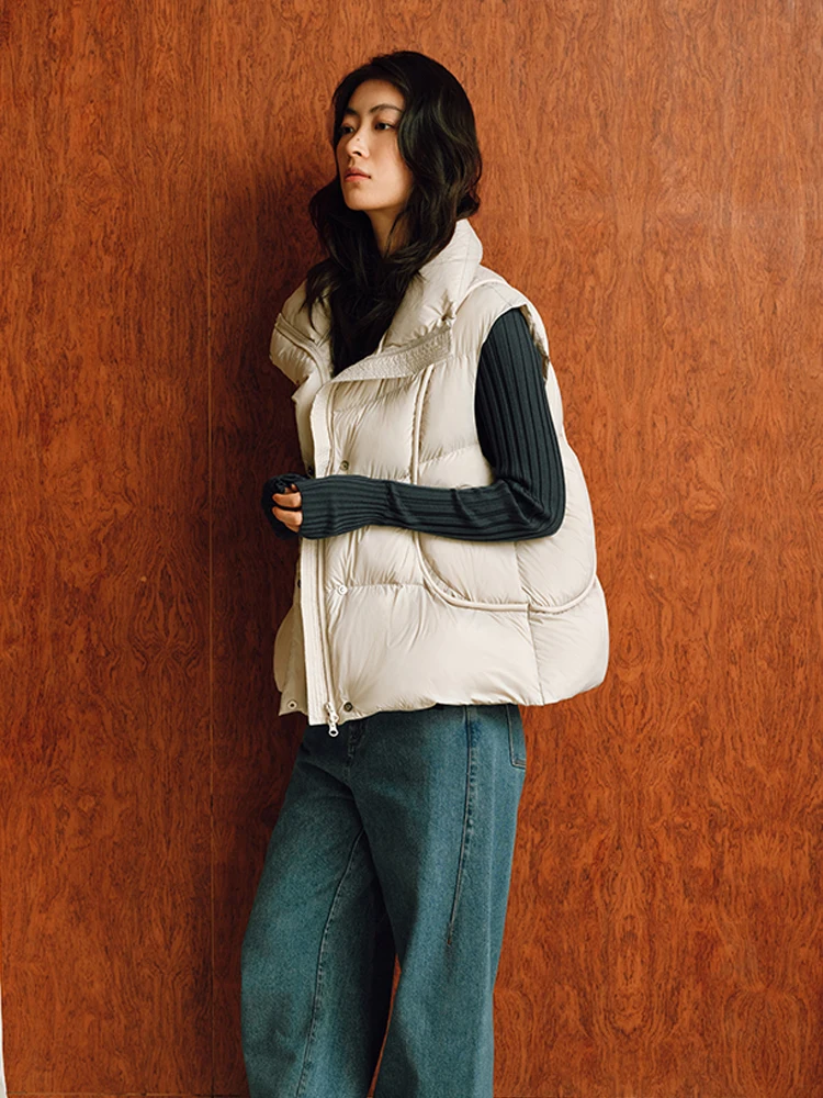 2025 Herfst Coltrui Mouwloos vest voor dames Warm Effen kleur Casual 90% Wit eendendons vest stijlvolle jas INKEO DJ510