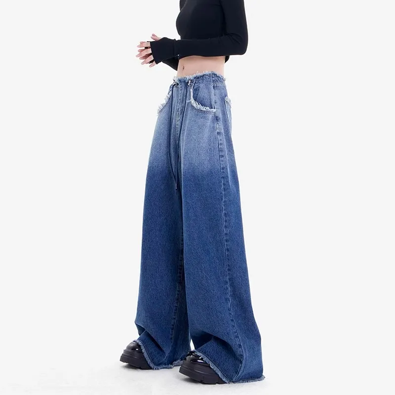 WCFCX STUDIO Vintage Streetwear Baggy Jeans For Women High Waiste Oversize Wide Leg Pants Denim Trousers