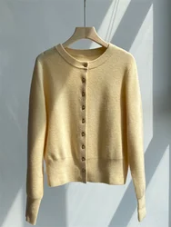 100% Wool Knit Cardigan for Women 3 Colors Round Neck Lady Long Sleeve Slim Sweater Knitwears Top Autumn Winter