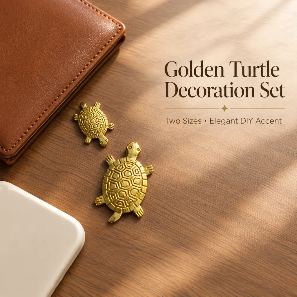 Mini Golden Tortoise Metal Charm, S&L Two‑Size Ornament, Lucky Wealth Symbol, Wallet Pocket Desktop Decor Keepsake Gift