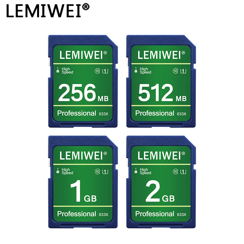 Lemiwei-Cartão SD de Alta Velocidade para Câmera, Cartão de Memória Flash, Cartão SD Original, 256MB, 512MB, 1GB, 2GB, 633X, SDXC, C10, U3