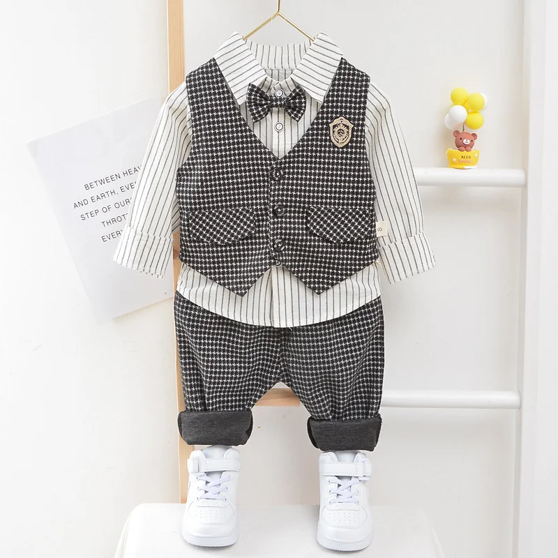 New Spring Autumn Baby Boys Clothes Suit Children Casual Vest Shirt Pants 3Pcs/Sets Toddler Gentleman Costume Kids Tracksuits