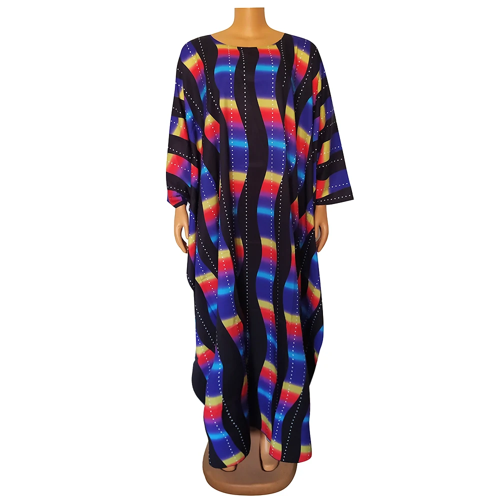 

Women Fashion African Clothes 2022 Loose Party Dress Batwing Sleeve Colorful Stripe Design Ladies Vestidos Robe