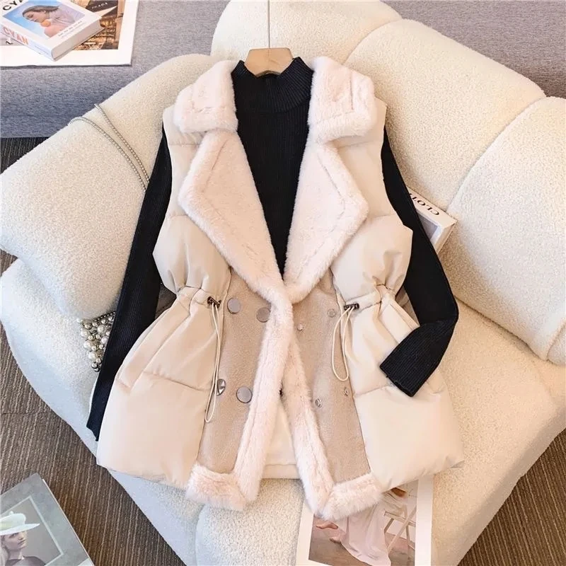 

2026 Winter New Fashion Women's Solid Color Plus Size Casual Trendy Simple Basic Turn-down Collar Sleeveless Coats Female Vests