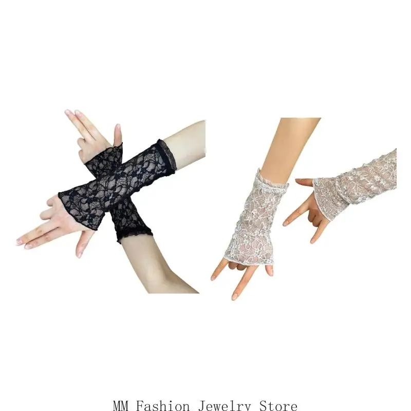 

D0UB Delicate Lace Fingerless Gloves Wedding Costume Accessories for Bride