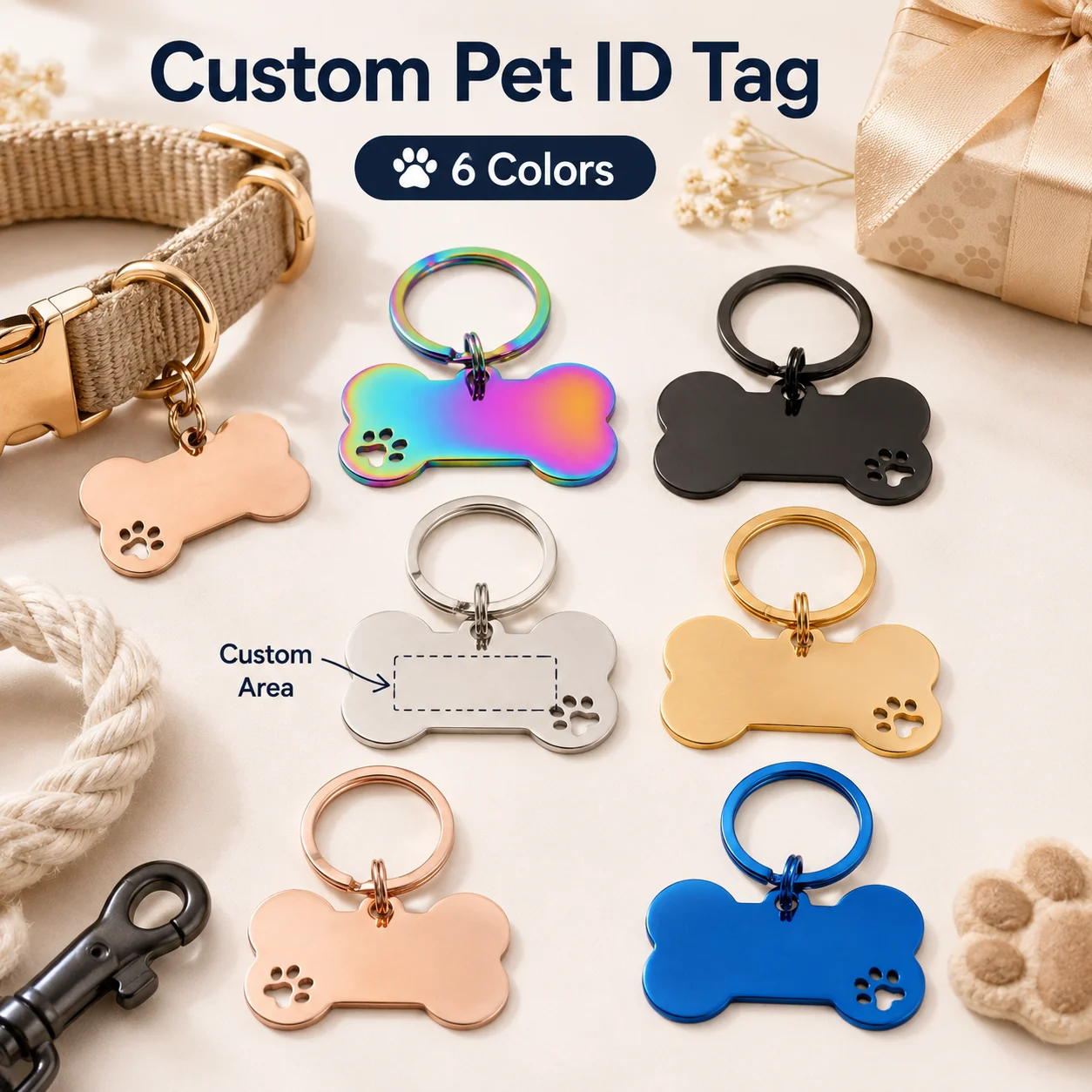 Personalisierte Hunde-Namensschilder, doppelseitig, mit individuellem Text, Knochenform, Edelstahl, Lasergravur, personalisierte Haustier-ID-Tags – Detail 7