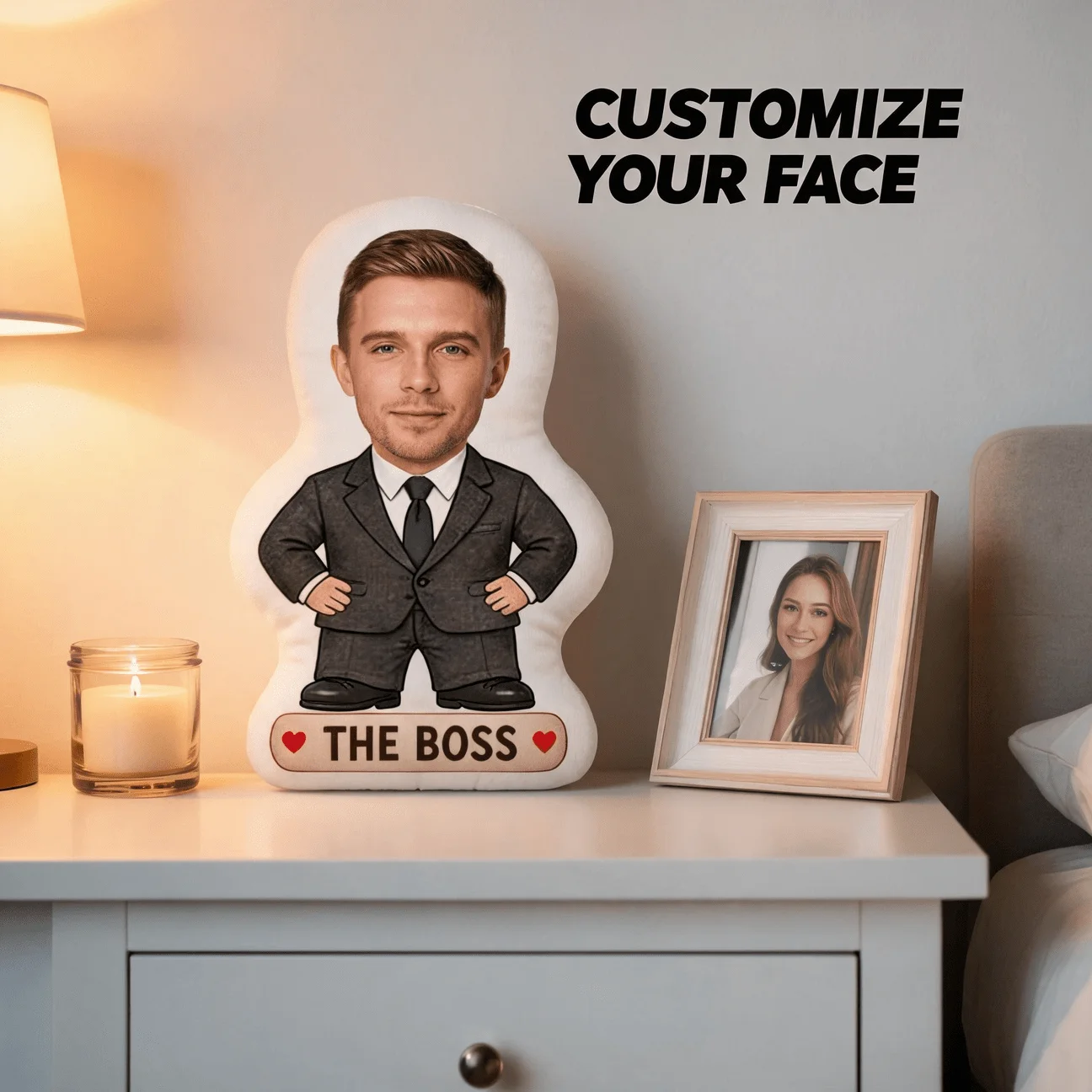 Custom Photo The Boss Shaped Pillow, Personalized Face Business Suit Decorative Cushion, Unique Home Decor Accent for Sofa & Bed