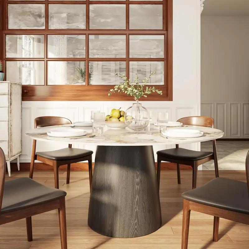 Modern Mid-Century Dining Table with Stone and Wood for Kitchen or Office, 47