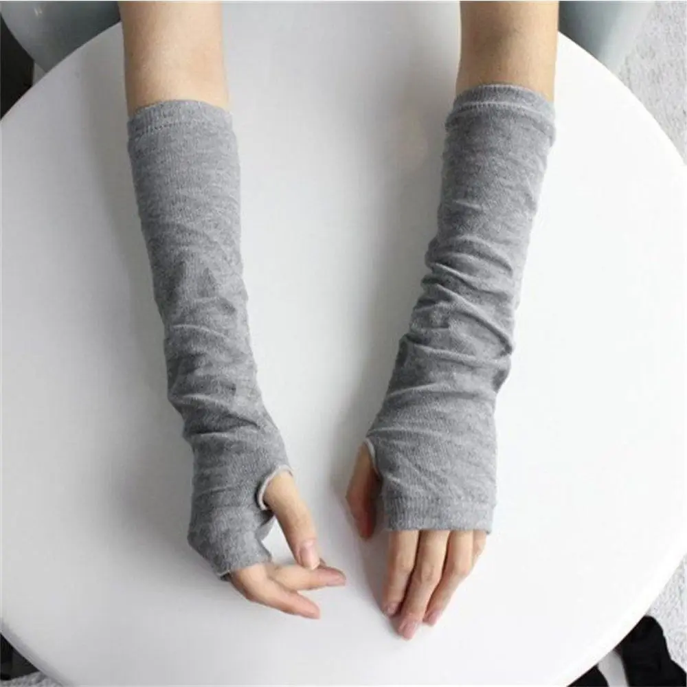 

Stretchy Black Hand Female Fashion Warmers Trendy Warm Mittens Long Fingerless Arm Gloves