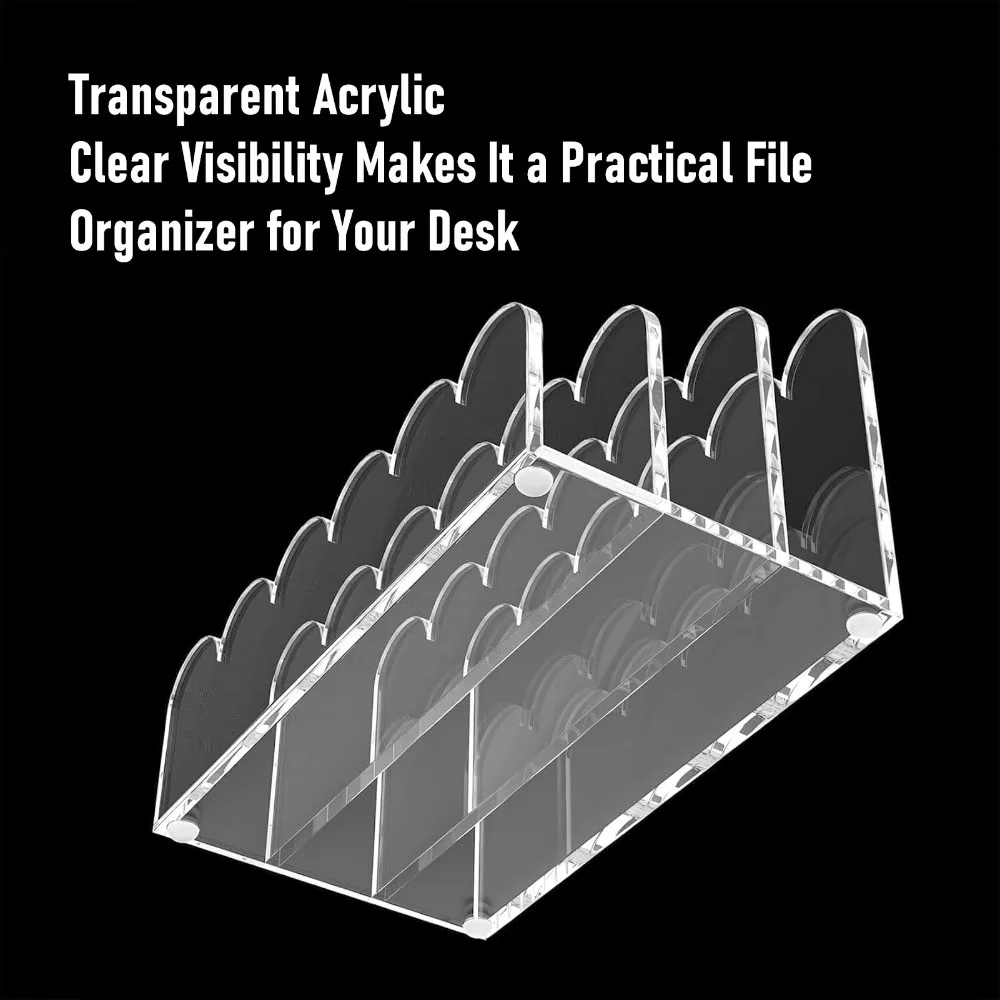Practical 3 Compartments Acrylic Mail Organizer Scalloped Design Vertical Storage Letter Sorter Document Sorter For Home Office