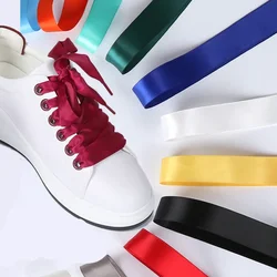 Satin Lace Ribbon Candy Color Double Face 2cm Smooth Bud Silk Wide Flat Shoelaces 30 Color