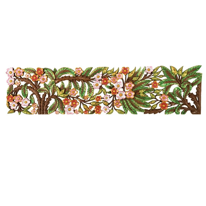 Teak carved panel wall wall decoration pendant South East Asia style bedroom decoration painted tree  decoration