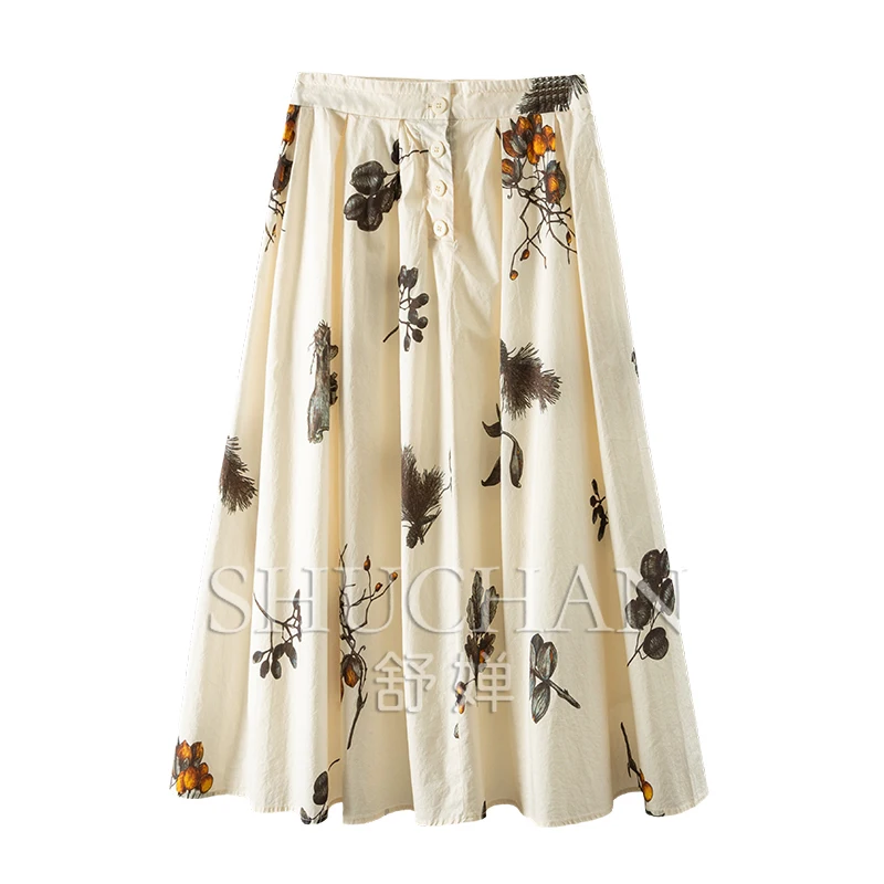 

100 House Thick Cotton Plant Print High Waist Big Skirt Female 98A4 Faldas Mujer Moda 2025 Women Clothing