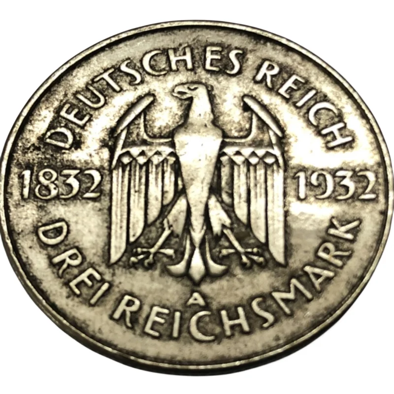 1932 Germany 3 Reichsmark Goethe Silver Plated Coin Copy