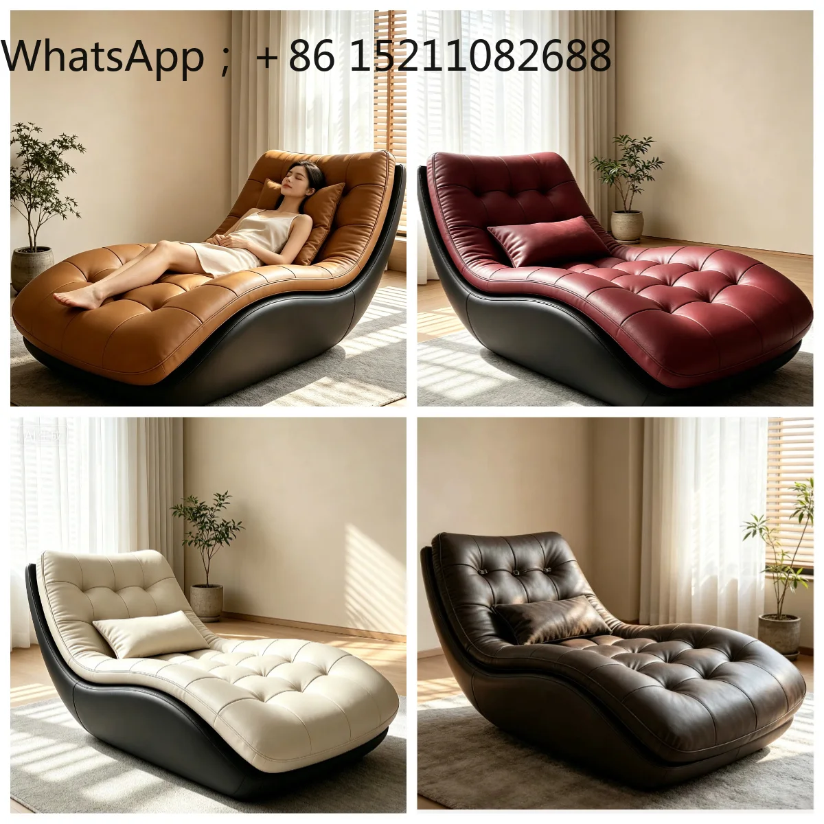 SCYminimalist leather lazy sofa single princess reclining chair living room balcony bedroom reclining and sleeping leisure chair