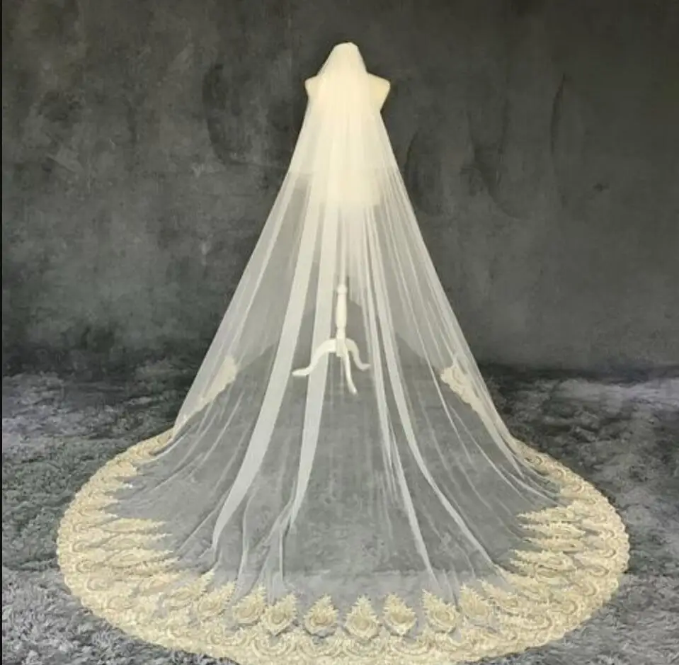 

Bridal Gold Lace Veil,Wedding Cathedral Veils Wedding Gift,Bride Tulle Veils Wedding Accessorie