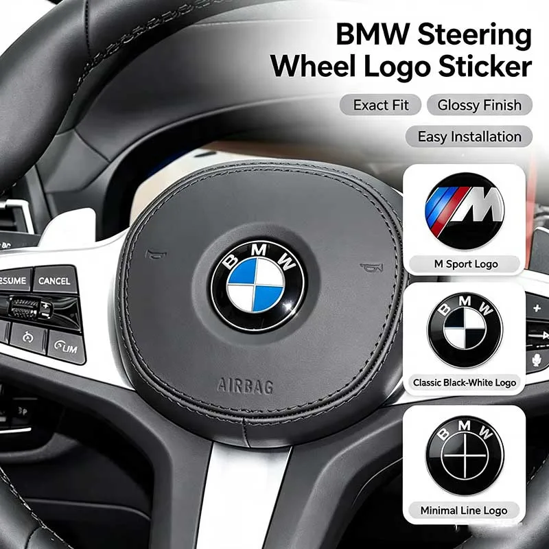 45mm BMW Steering Wheel Emblem Sticker For M Power E46 G80 F48 E84 G01 X6 G07 F30 G11 X1 X3 X5 Car Interior Badge valve caps