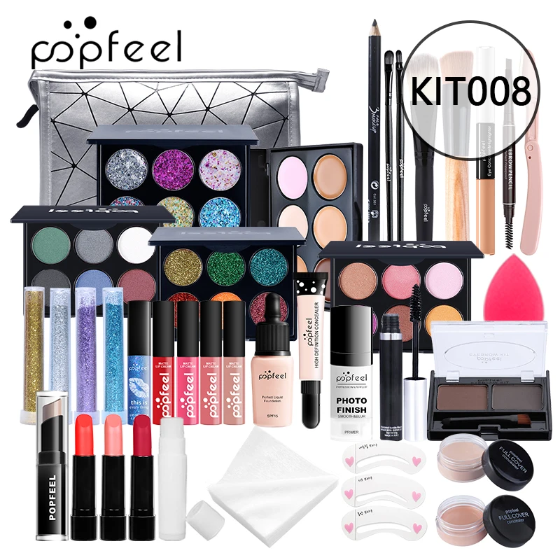 Kit maquiagem profissional, kit 8-maquiagem, sombra, lábios, brilho, corretivo, pincéis com bolsa, tslm2