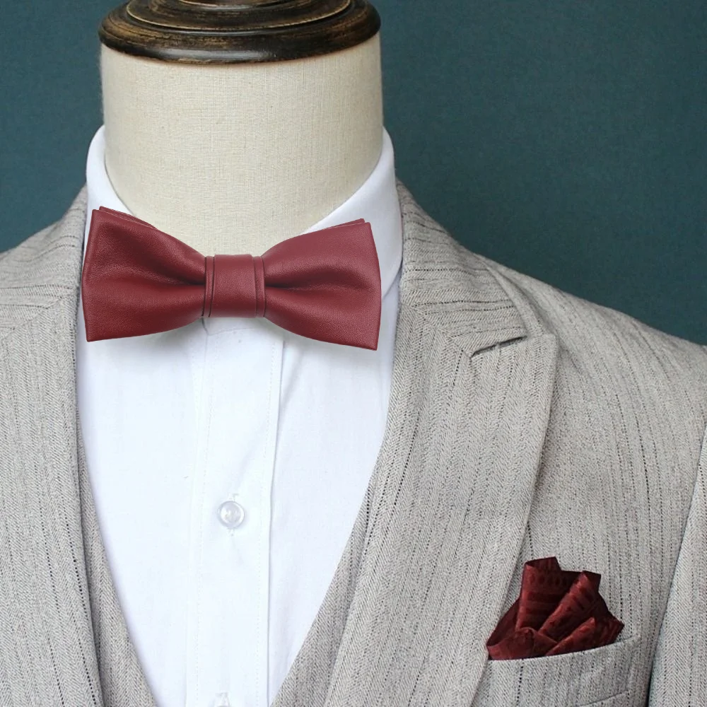 คลาสสิกสีทึบ PU หนัง Bow Tie นุ่มปรับเนคไทผู้ชาย Bowknot Textured Retro Cravat Boys