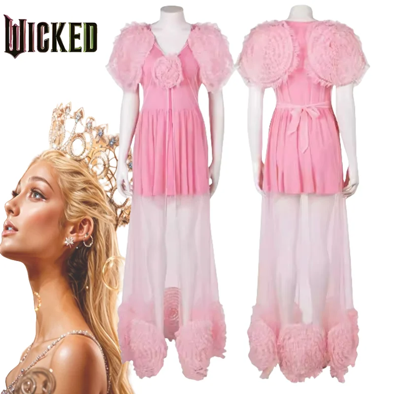 Movie Wiked Fantasia Glinda Cosplay Dress Costume Women Pink Sleepwear Disguise Role Play Outfits Halloween Carnival Party Suit