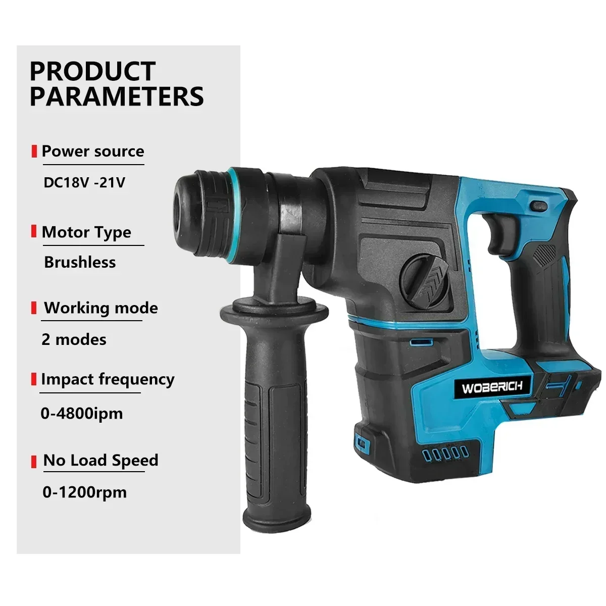 

Brushless Cordless Electric Rotary Hammer Drill Rechargeable Hammer Impact Drill for 18V Battery