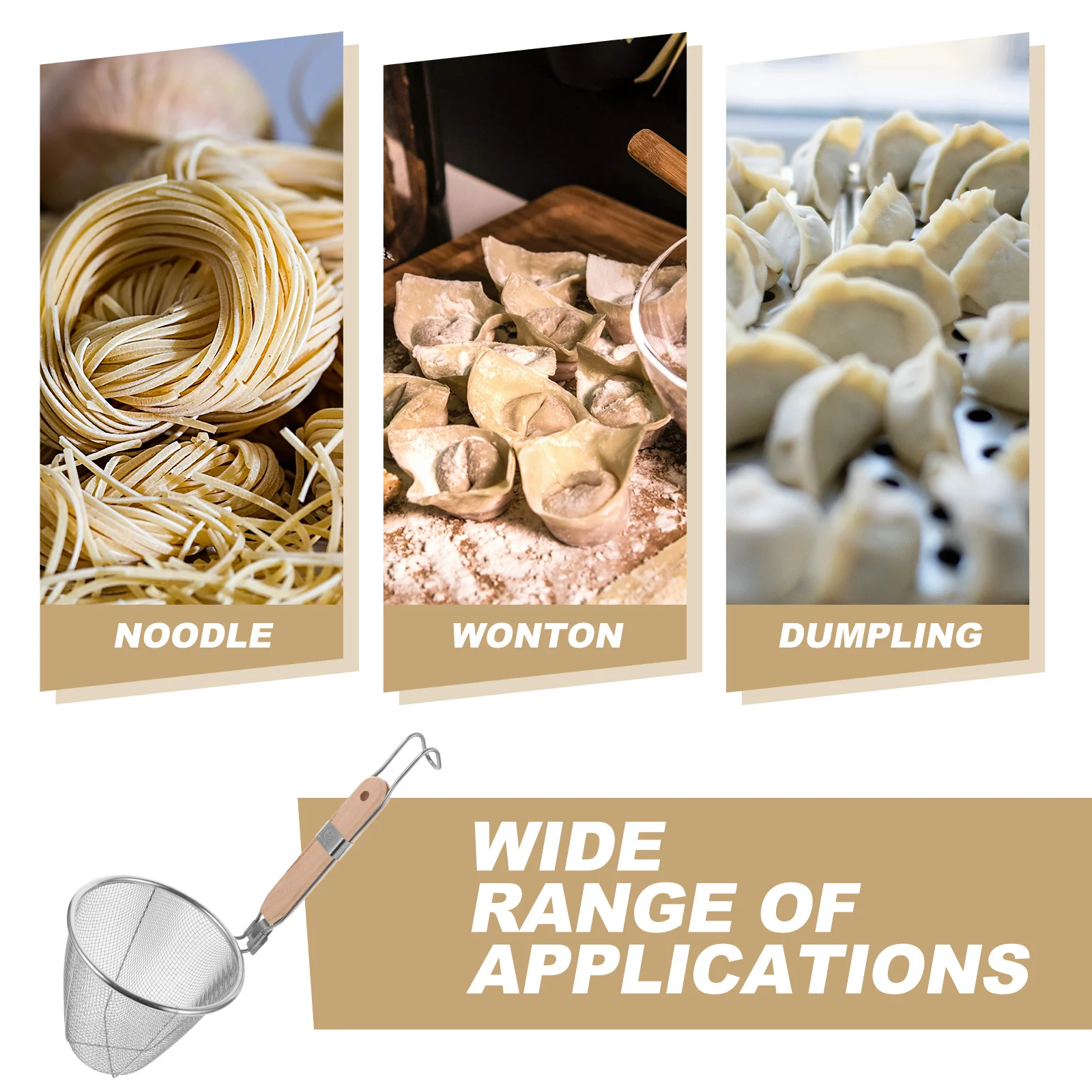 

Wooden Handle Stainless Steel Pasta Basket Mesh Food Strainer Noodle Colander Hot Pot Filtering Basket Kitchen Tool