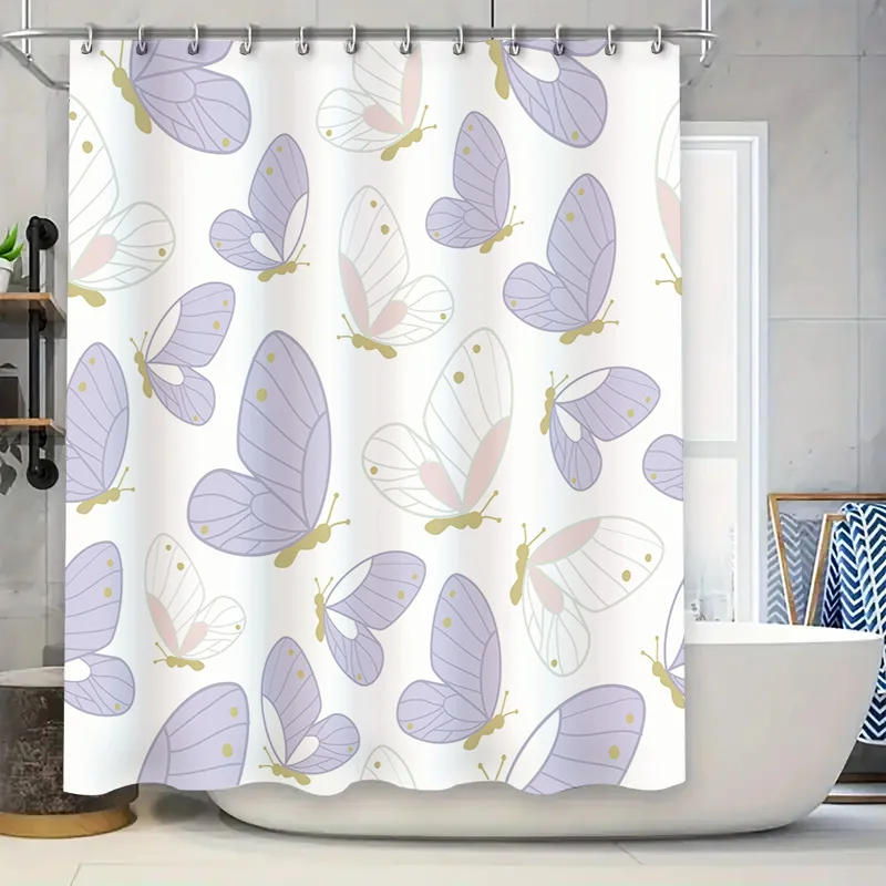 

Восхитительная занавеска для душа с узором бабочки для декора ванной комнаты, современная белая лавандовая водонепроницаемая ткань, идеальная идея для подарка (180x24