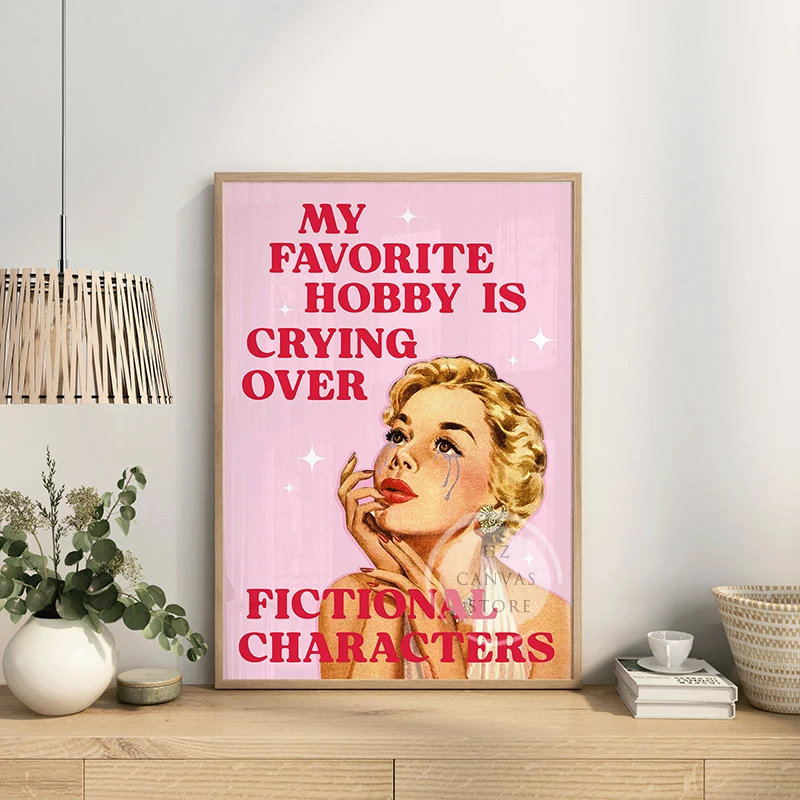 Book Bookish Quotes Pink Retro Poster and Print Canvas Painting Reader Book Lover Gift Wall Art Picture for Room Home Decor