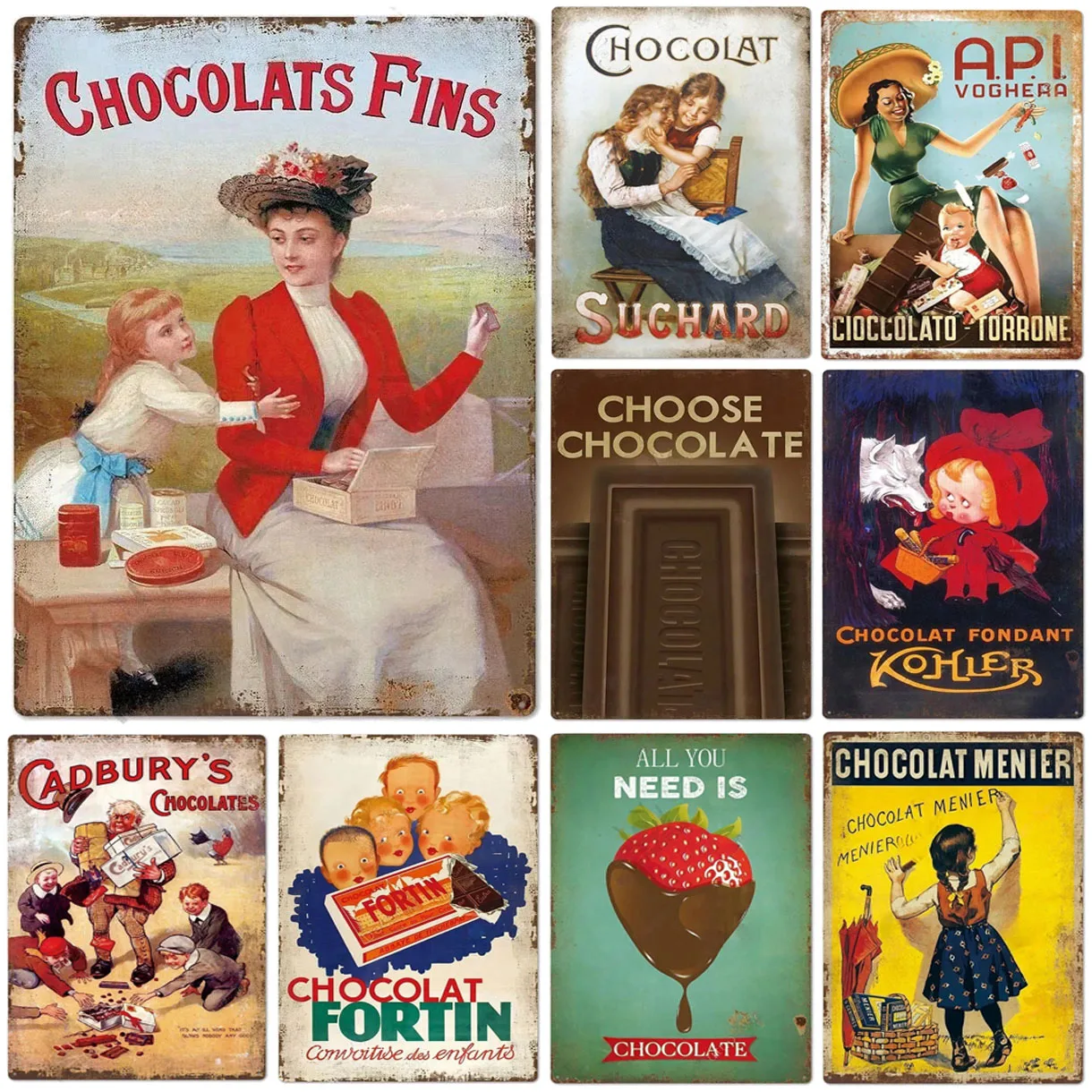 Letreros Metálicos Decorativos con Diseño de Chocolates, Placa Decorativa de Pared, Póster de Arte Vintage, Pintura de Hierro para Cuarto de Hombre, Hogar, Cafetería, Jardín, Club, Bar