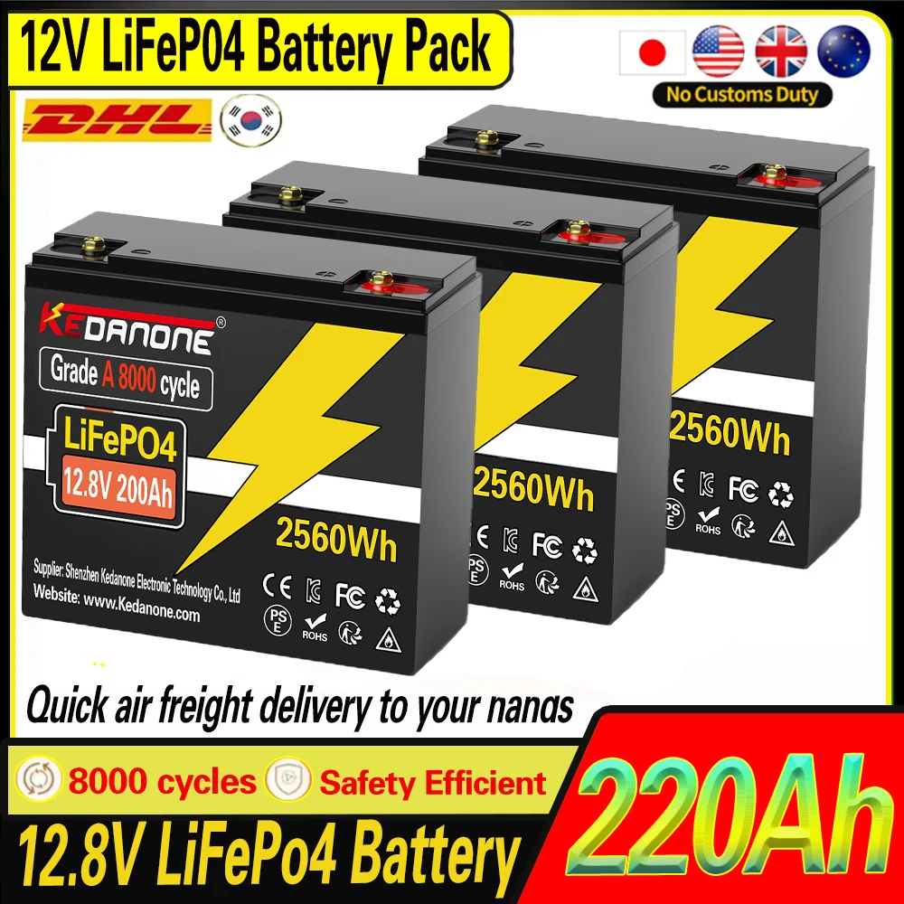 

Original 12V LiFePO4 Battery with BMS 8000Cycles 100Ah-200Ah-220Ah for Inverter Motorhome, Solar System, Boat, Household, Solar