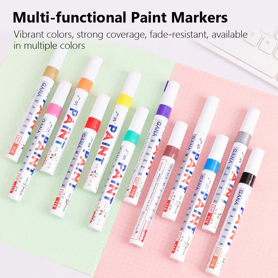 قلم تحديد طلاء دائم قائم على الزيت المقاوم للماء 12 لونًا للصور والسيراميك وسجلات القصاصات قلم تحديد معدني زجاجي