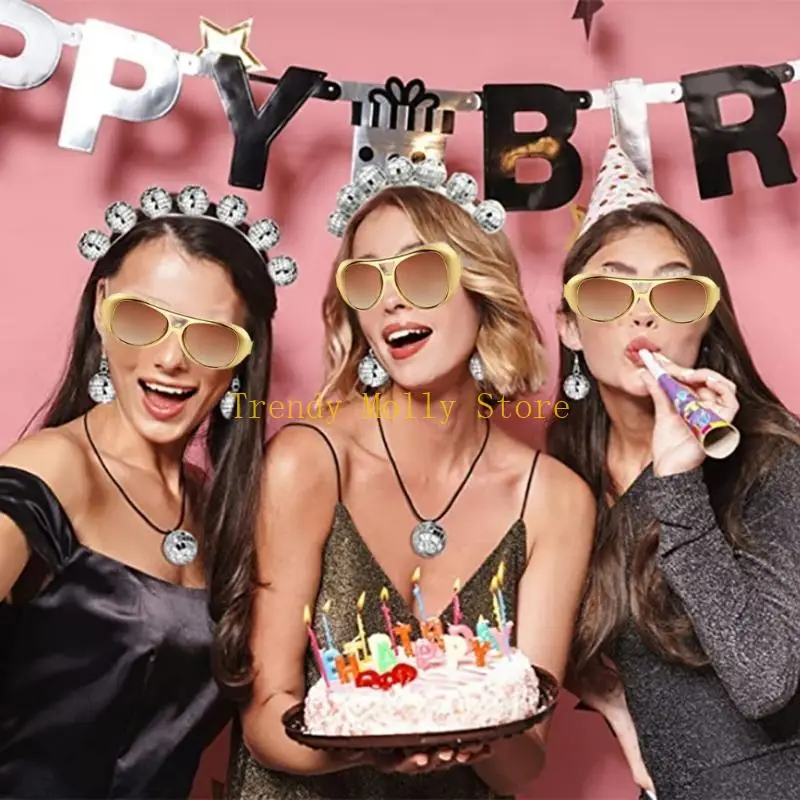 N5KB 3 PCS Mulheres Discos Coloque figurino Óculos Bigode 60s 70s Acessórios fantasia Hippie Glasses Men Hippie