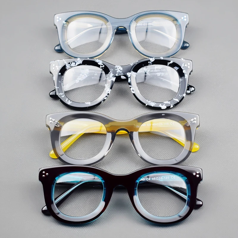 

Высочайшее качество, красочные толстые круглые ацетатные очки для чтения, оправа для очков для мужчин и женщин, оптическая близорукость, пресбиопия, оправа для очков по рецепту