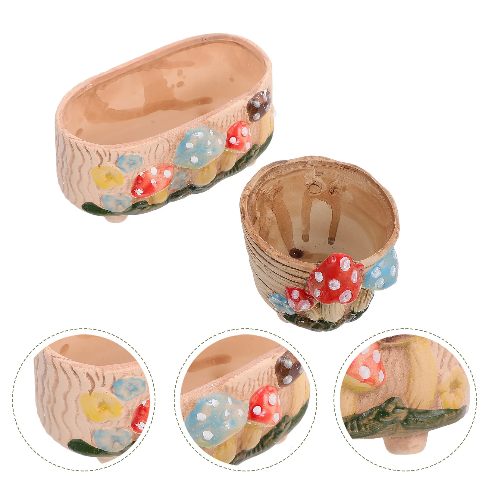 2Pcs Ceramic Flower Pot Set for Succulents Small Bonsai Pot Desktop Balcony Table Decoration Creative Adorable Micro Landscape