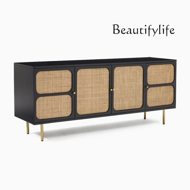 Nordic Solid Wood TV Cabinet Living Room Rattan Simple Dining Side Tea Cabinet Small Apartment Japanese Entry Lux