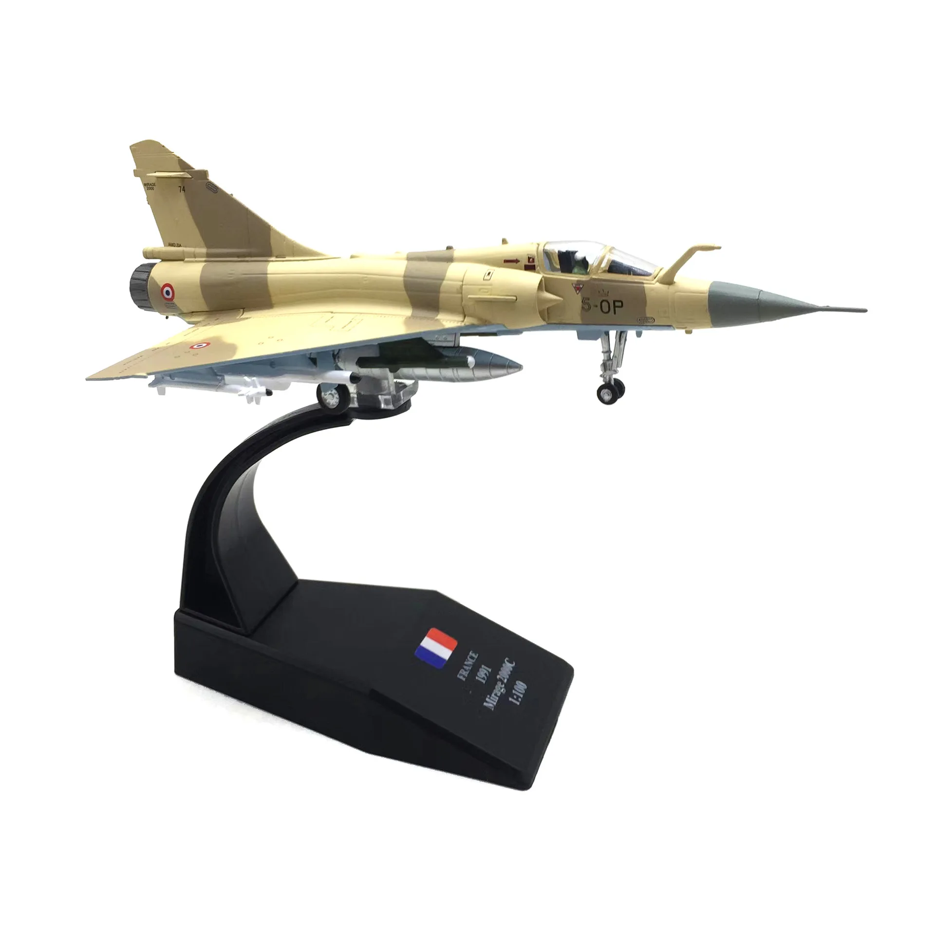 Modelo em escala 1/100 da Força Aérea Francesa Mirage Dassault Mirage 2000 Aeronave militar de caça com pintura amarela