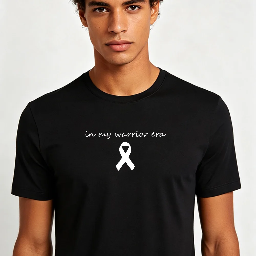 In My Warrior Era Awareness Ribbon Unisex T Shirt Cancer Survivor Motivational Casual Daily Wear Tops October Pink Ribbon Shirt
