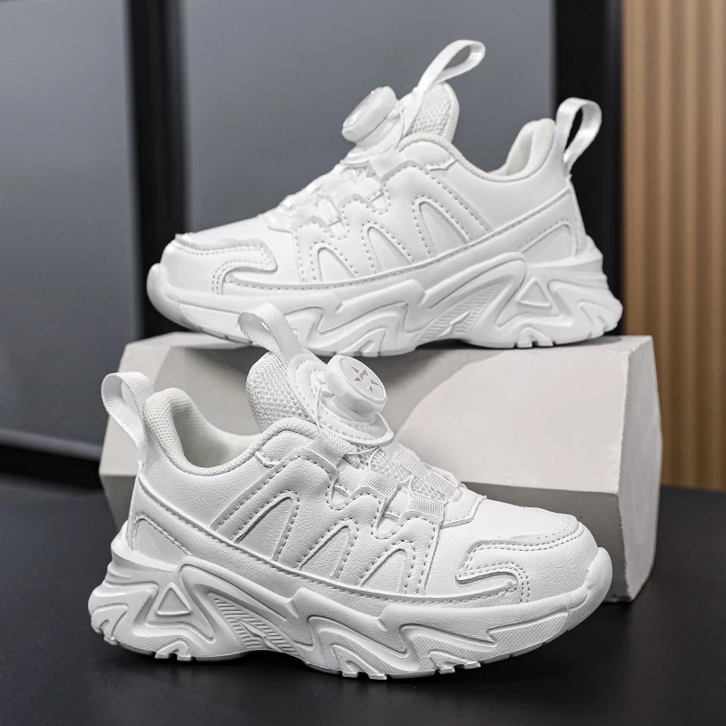 

Детские повседневные кроссовки. Спортивная обувь для мальчиков и девочек. Дышащая сетка с вращающейся кнопкой. Детские кроссовки для бега. Белый удобный теннис.